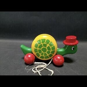 EXTRA RARE WOODEN PULL TOY GREEK KOUVALIAS - COLOR TOP HAT TURTLE - VINTAGE